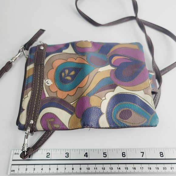 RELIC Teal Purple & Brown Faux Leather Boho Paisley Crossbody Mini Purse Wallet - Picture 6 of 8